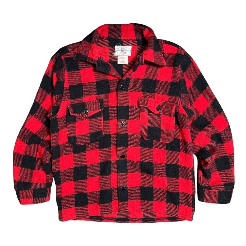 Vintage 90s Big Bill Wool Blend Lumberjack Buffalo  Plaid Red Black Shirt Mens S